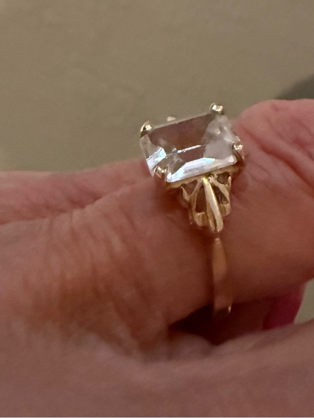 Vintage 14KT Gold Ring with Clear Quartz Emerald-Cut Stone - Picture 2 of 2